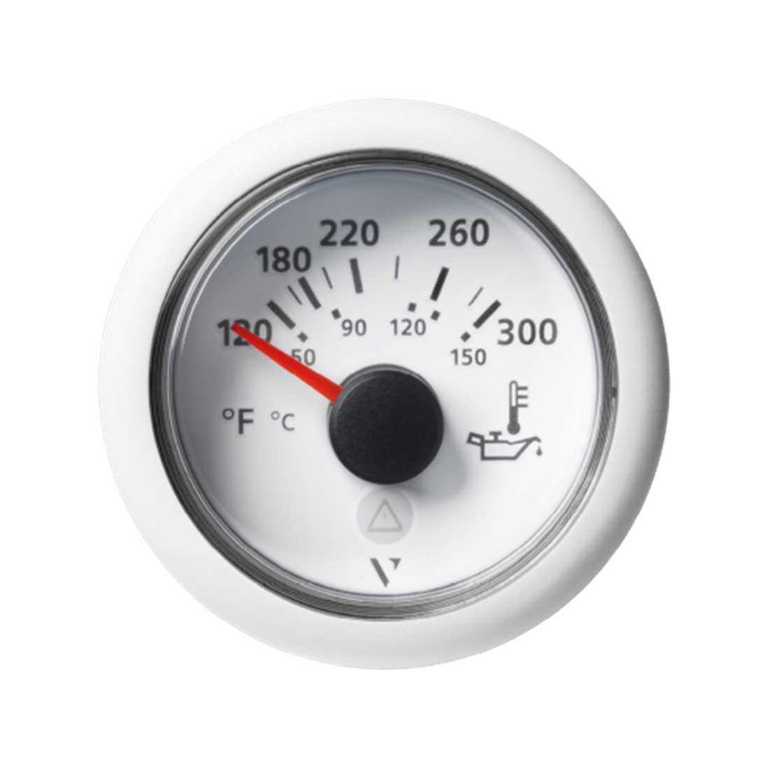 VL AFTERMARKET TEMPERATURE IND. - °F - DOUBLE SCALE - 120°F - 300°F - 322,8-18,6 OHM - DOUBLE LENS - ROUND WHITE BEZEL - A2C59514234
