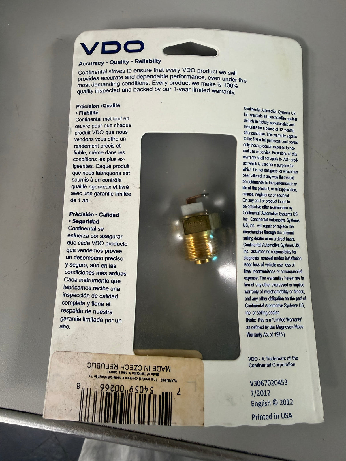 VDO 323-064 single-station electrical fluid temperature sending unit