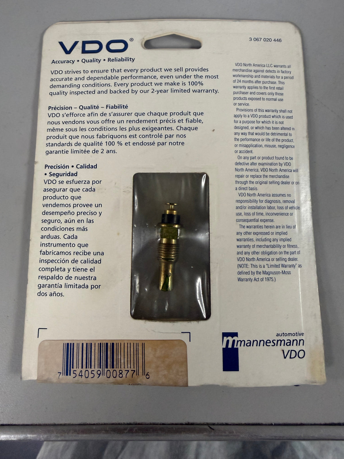 VDO 323-090 single-station electrical fluid temperature sending unit