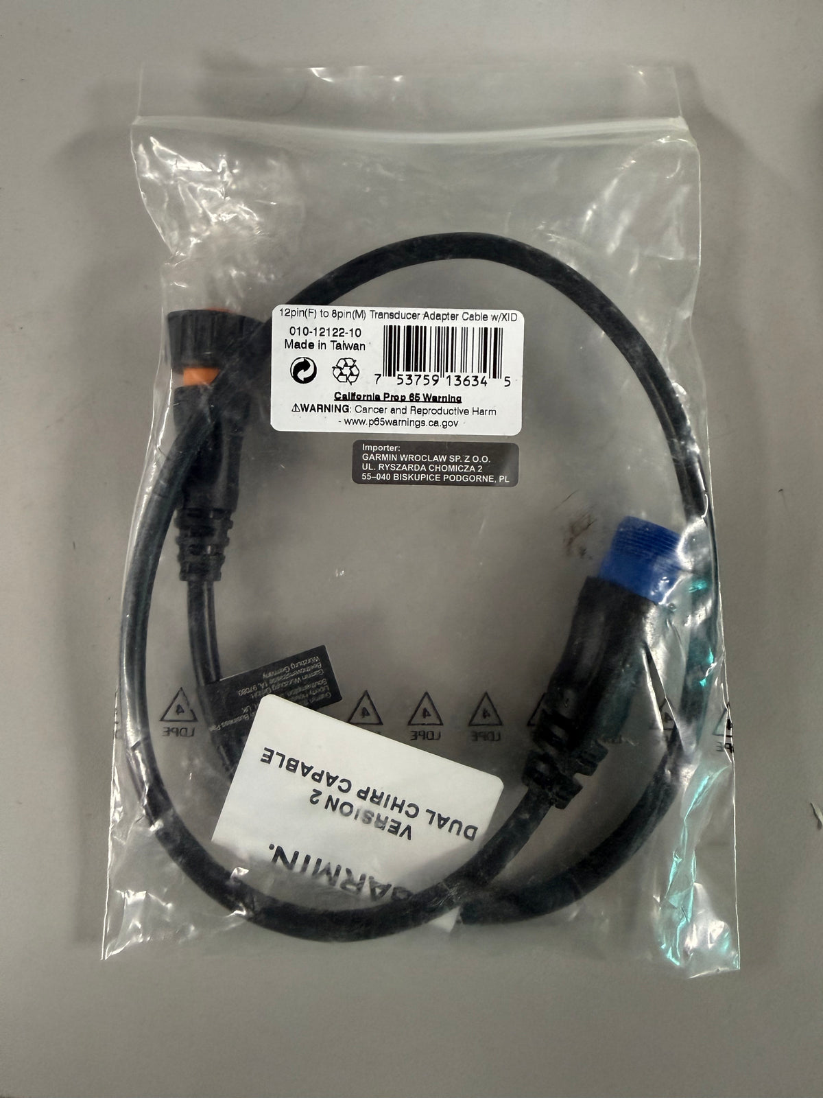 Garmin 010-12122-10 8-Pin Transducer to 12-Pin Sounder Adapter Cable with XID