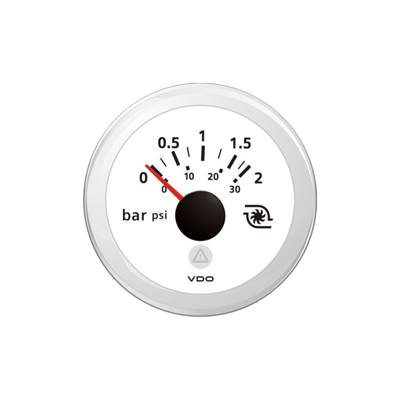 VL AFTERMARKET PRESSURE IND. - BAR - DOUBLE SCALE - 0 BAR - 2 BAR - 10-184 OHM - DOUBLE LENS - ROUND WHITE BEZEL - A2C59514225