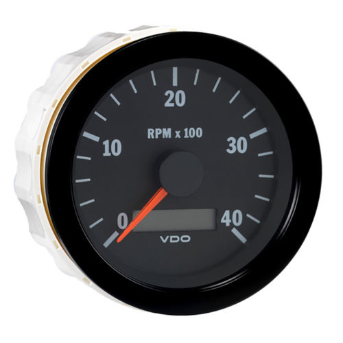 Vision Black 4,000 RPM 3 3/8" Tachometer with Hourmeter, 12/24V - 333-163