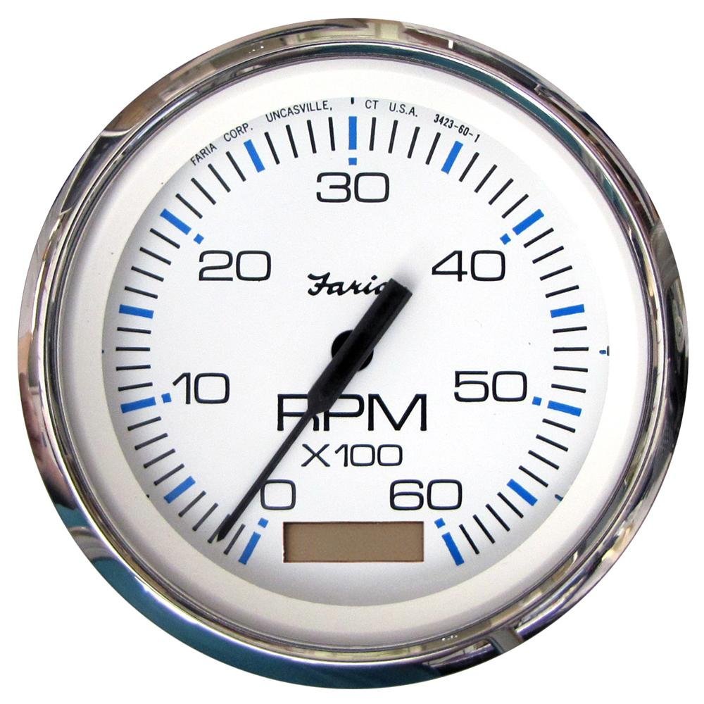 Faria Chesapeake White SS Tachometer 6000RPM Gas Inboard - 33832