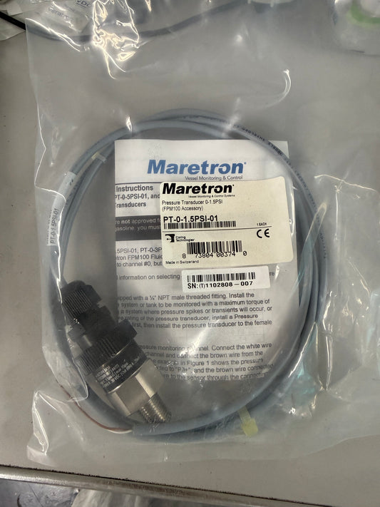 Maretron PT-0-1.5PSI-01 0 to 1.5 PSI fluid pressure transducer designed to work with the Maretron FPM100 Fluid Pressure Monitor on an NMEA 2000 network