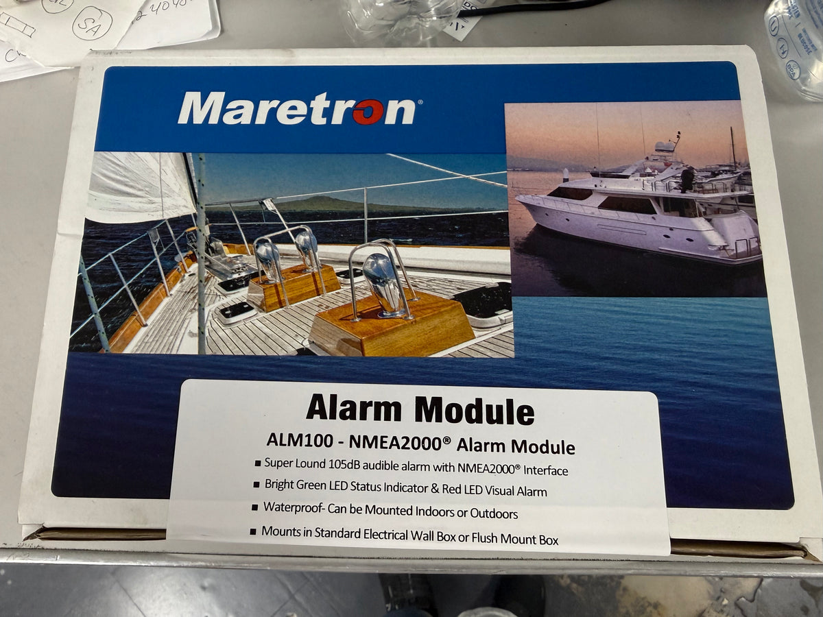Maretron ALM100 waterproof NMEA 2000 certified alarm module designed to generate loud audible and bright visual alerts on a vessel