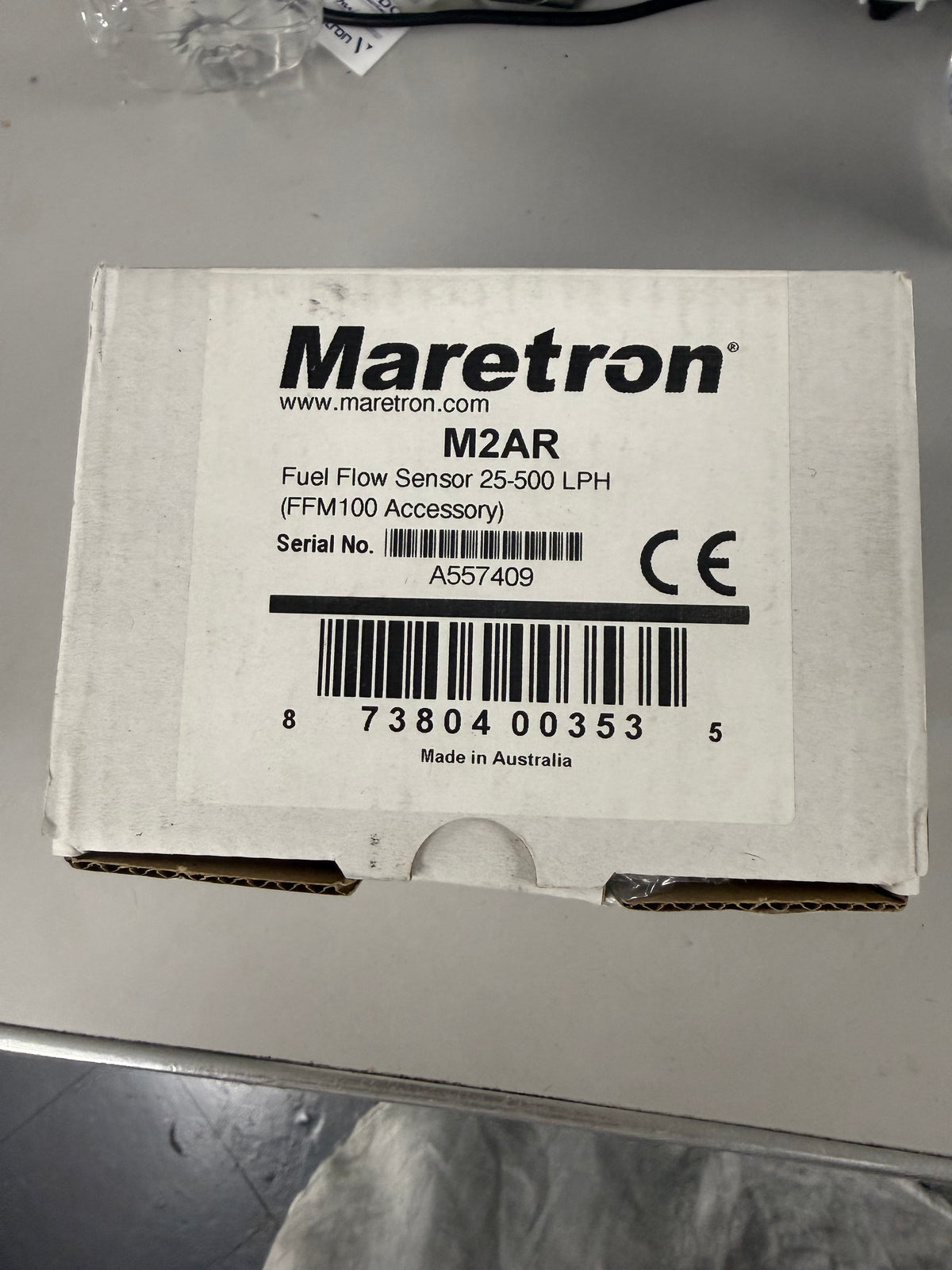 Maretron M2AR positive-displacement marine fuel flow sensor designed to measure fuel consumption in medium to large marine diesel and gasoline engines
