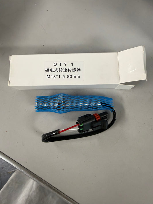 M18 magnetic pickup (such as part number 357-3053) electromagnetic speed sensor used to monitor rotational or vehicle speed in engines, generators, and heavy equipment