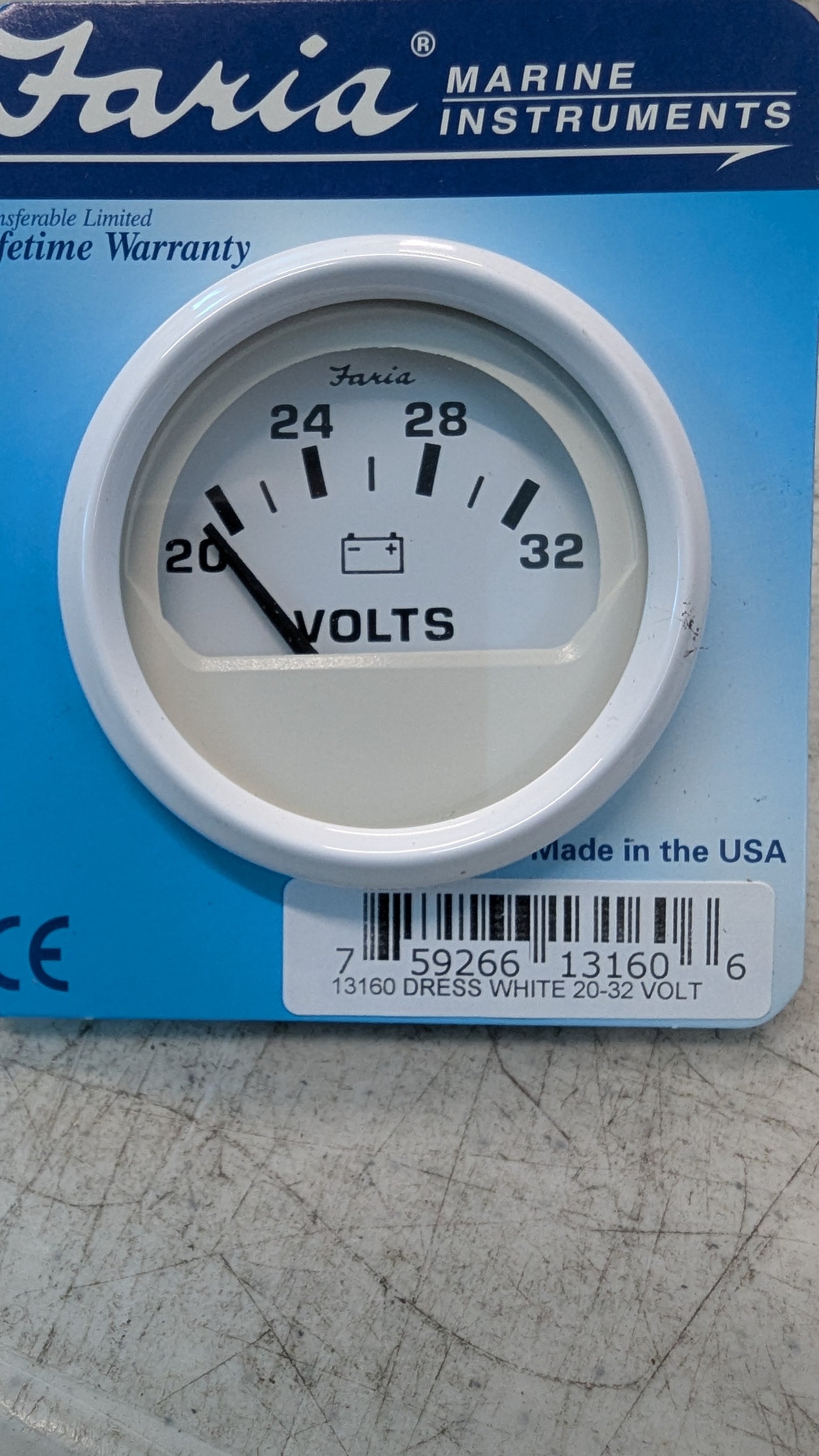Faria Dress White Voltage Gauge 24 Volt
