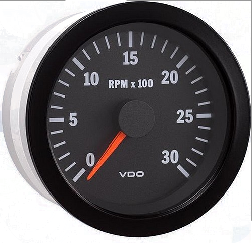 Vision Black 3,000 RPM 3 3/8" Tachometer with Hourmeter, 12/24V - 333-162