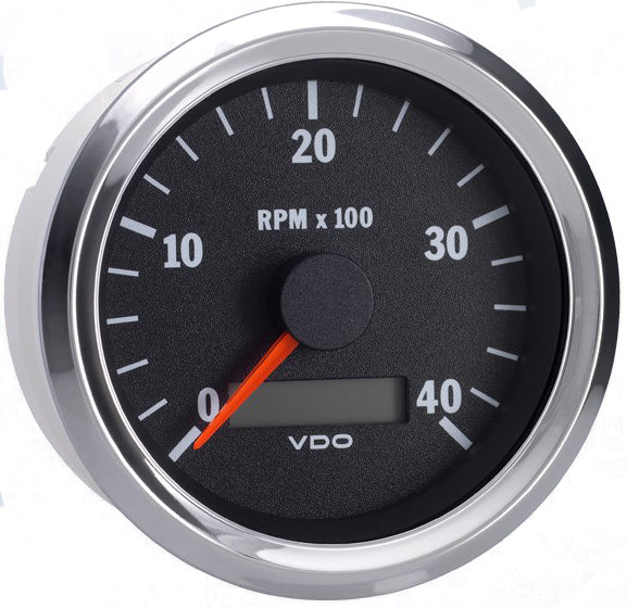 Vision Chrome 4,000 RPM 3 3/8" Tachometer with Hourmeter, 12/24V - 333-193